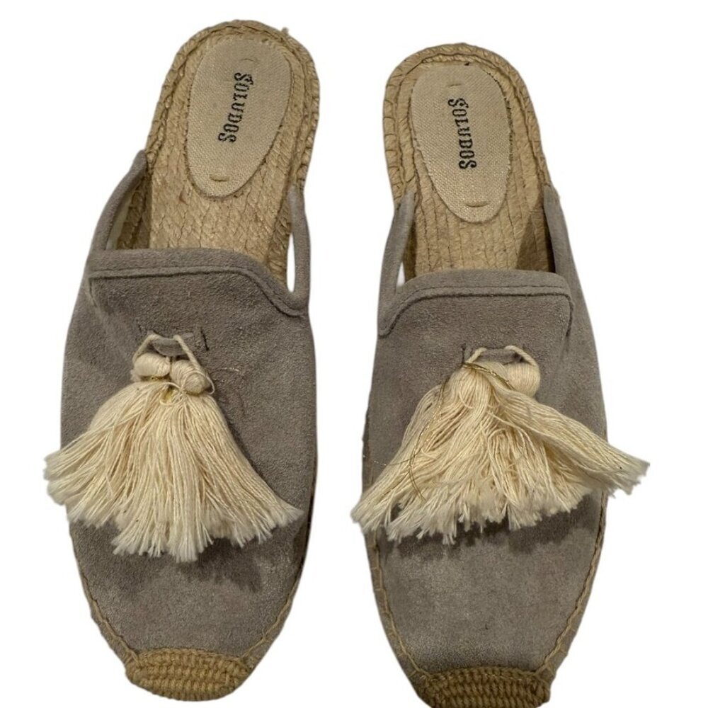 Soludos Mule Espadrille Gray Suede with tassels Woman's Size 9.5